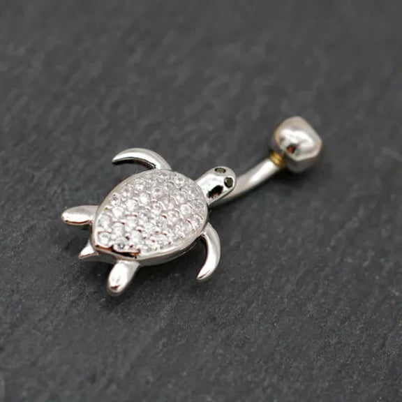 GKNET Hawaiian Sterling Silver Sea Turtle Cz Belly Button Navel Ring Piercing A4218-6mm