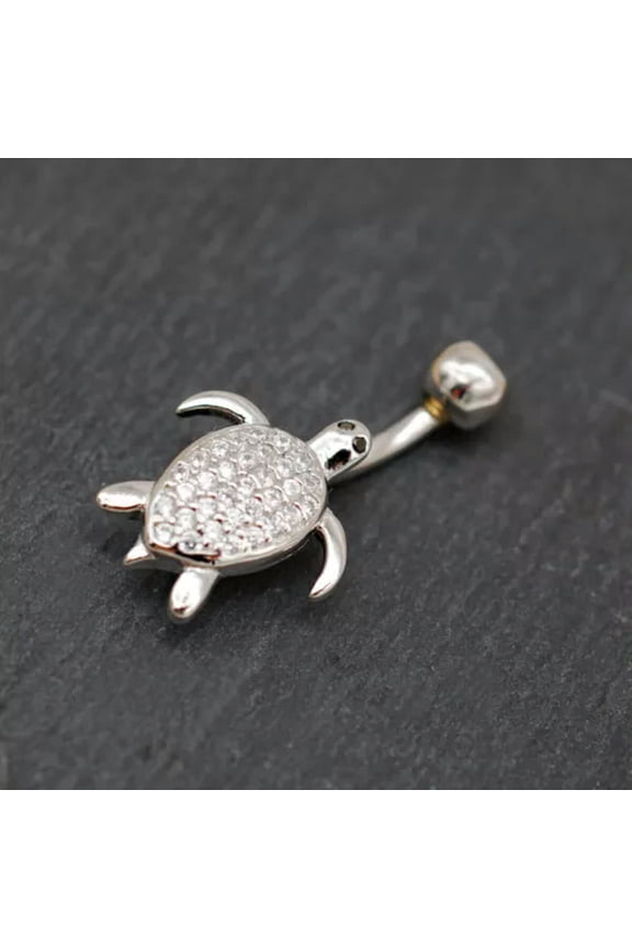 Hawaiian Sterling Silver Sea Turtle Cz Belly Button Navel Ring Piercing A4218-8mm