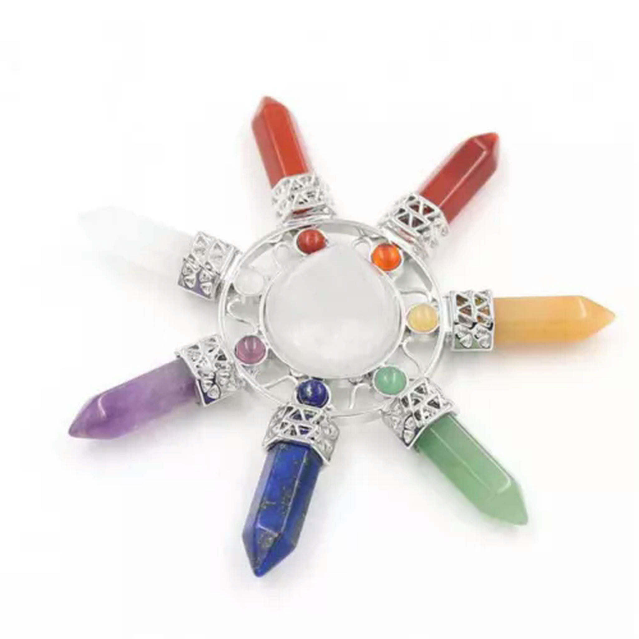 GKNET Healing Crystal Point Pyramid Energy Generator 7 Chakra Stones ...