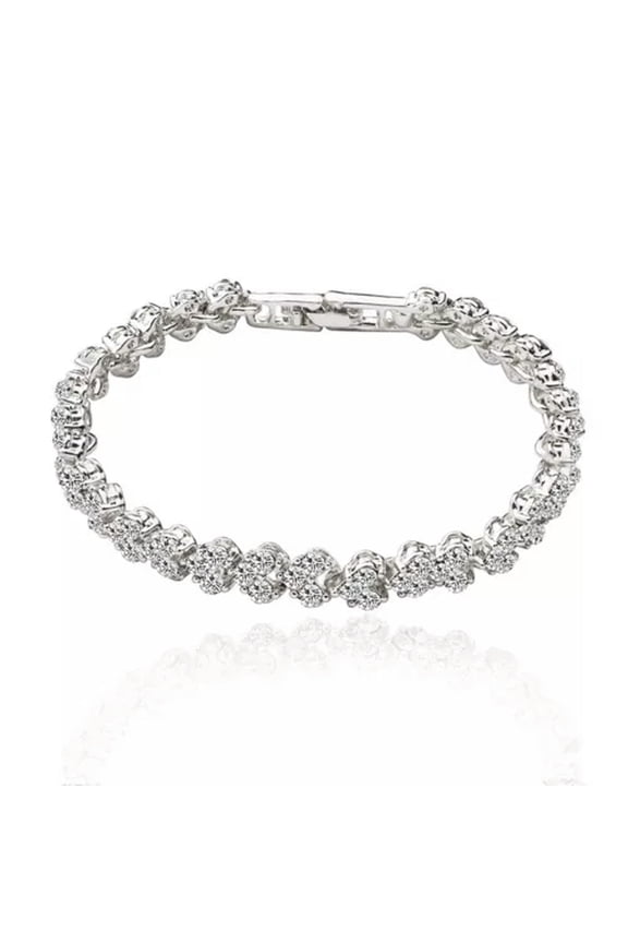 Heart Rhinestone Crystal Chain Bracelet Women Charm Infinity Cuff Bangle Jew WY4-Silver