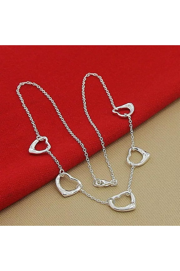Heartfelt Romance 925 Sterling Silver Five Heart Pendant Necklace Chain Gift-default