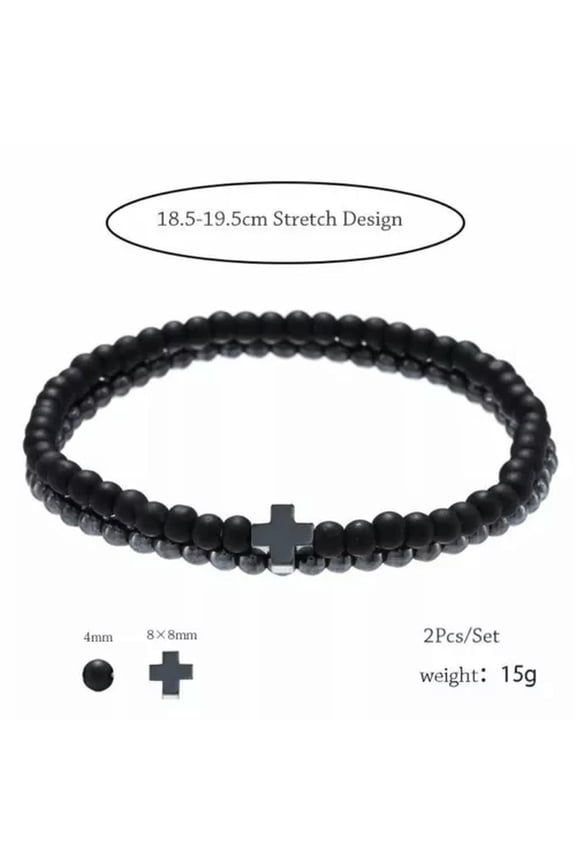 Hematite Healing Bracelet Tiger Eye Bead Men Bangle Arthritis Pain Relief Gift-2 Pcs Cross