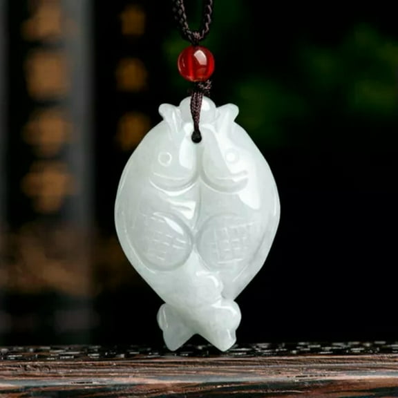 GKNET High-quality 100% Natural Grade A Jade Jadeite Lucky Two Fish Pendant