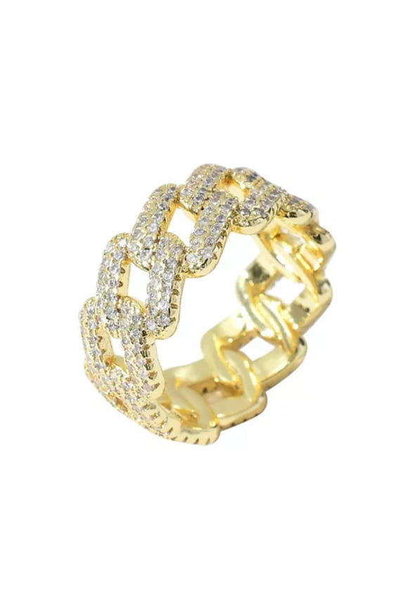 Hip Hop 10mm Cuban Chain Rings 18K Real Gold Plated Full 5A Zircon Mens Jewelry-Gold-7