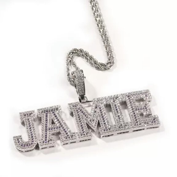 GKNET Hip Hop A-Z 0-9 Custom Letters Pendant Necklaces Courful Zircon Can Choose Color-6 letters