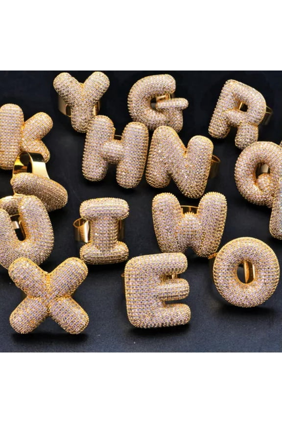 Hip Hop A-Z Bubble Letters Rings For Men Women Gift Adjustable Size Gold Plated-A-Z(leave a message)-Adjustable