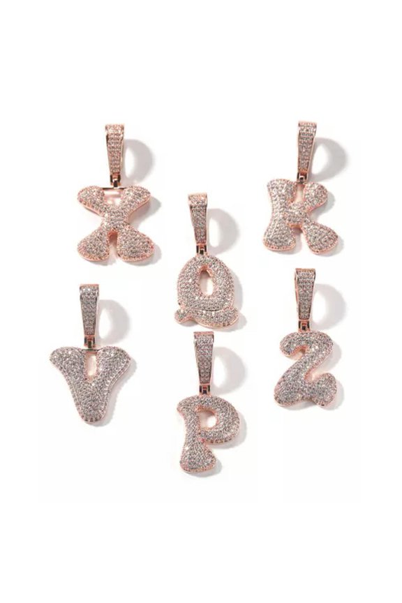 Hip Hop A-Z Custom Name Bone Bubble Letters Pendant Necklace 5A Zircon Jewelry-Rose Gold-1 letter