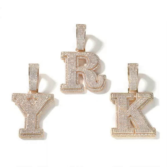 GKNET Hip Hop A-Z Letters Pendants Necklace Full 5A Zircon White Gold Plated Men Gift-Gold-A-Z(1 letter)