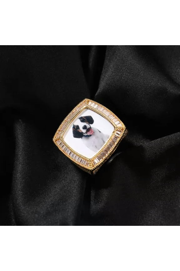Hip Hop DIY Custom Photo Ring 18K Real Gold Plated T Zircon Women Mens Jewelry-Gold-9