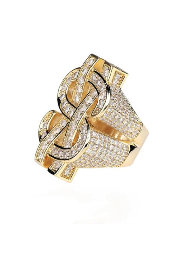 Hip Hop Dollar Symbol Casting Rings 18K Real Gold Plated Delicate Jewelry Cool Men Gift-Gold-9