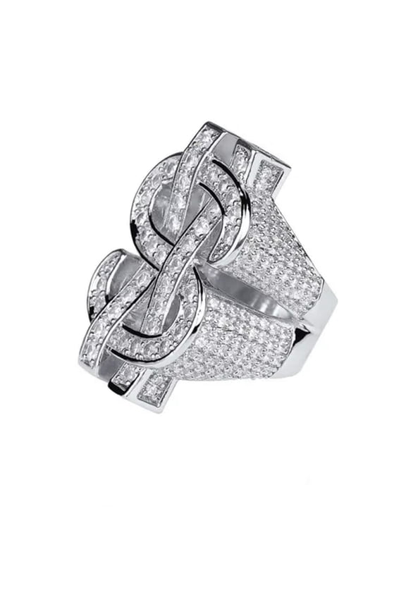 Hip Hop Dollar Symbol Casting Rings 18K Real Gold Plated Delicate Jewelry Cool Men Gift-Silver-10