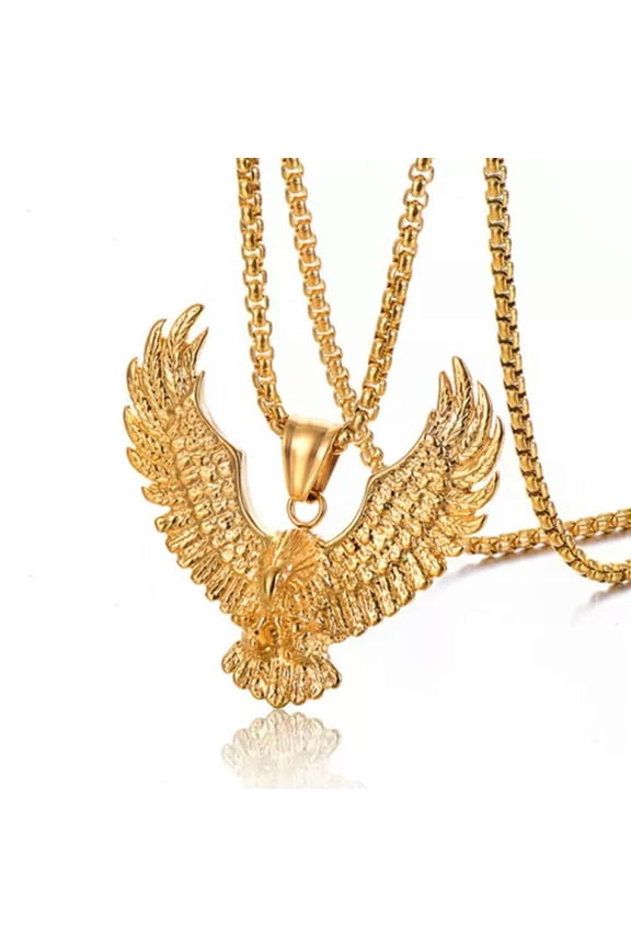 Hip Hop Eagle Pendant Necklace 18K Real Gold Plated Stainless Steel Jewelry-Gold