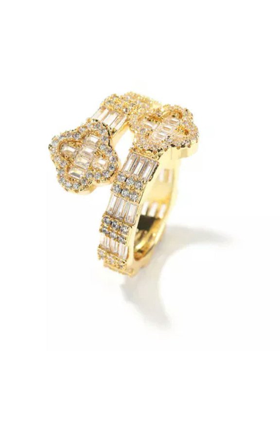 Hip Hop Flower Ring TopBling T Cubic Zircon Women Men Couple Delicate Jewelry Gold Plated-Gold-9