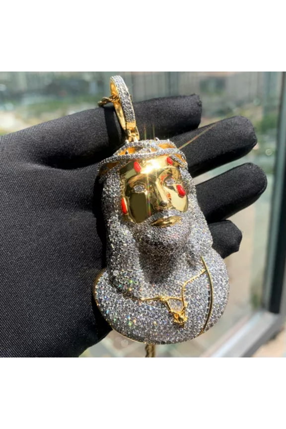 Hip Hop Large Jesus Pendant Necklace 5A Zircon 18k Real Gold Plated Jewelry-Gold