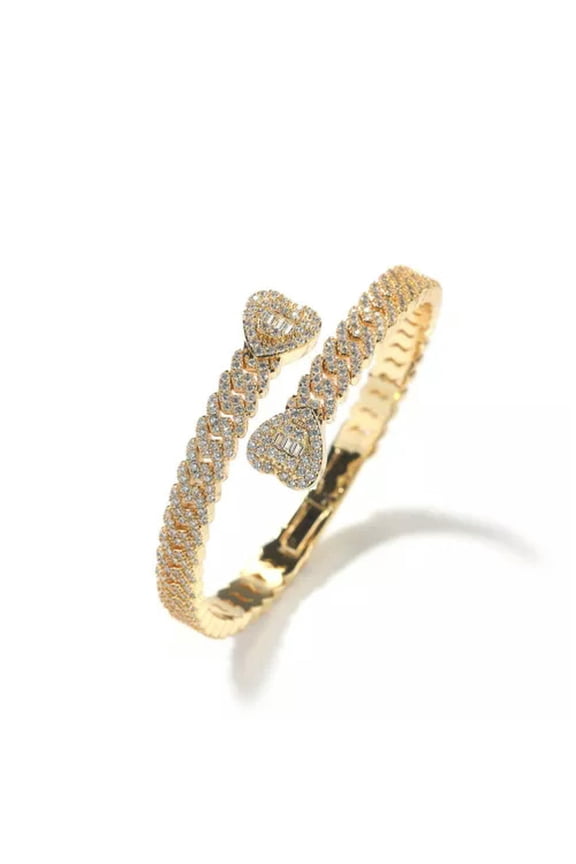 Hip Hop Love Heart Cuff Bangle Bracelet Ring Micro Paved Cubic Zirconia Jewelry-Gold-only Ring-7#