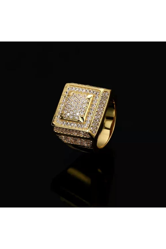 Hip Hop Men's Square Rings TopBling Cubic Zircon 18K Gold Plated Finger Ring-Gold-10