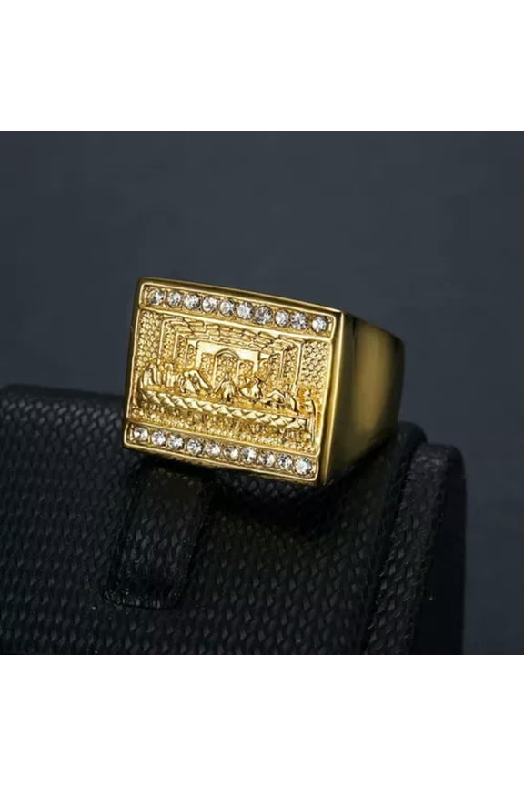 Hip Hop Square Stainless Steel Casting Ring 18k Real Gold Plated Jewelry-11-Gold