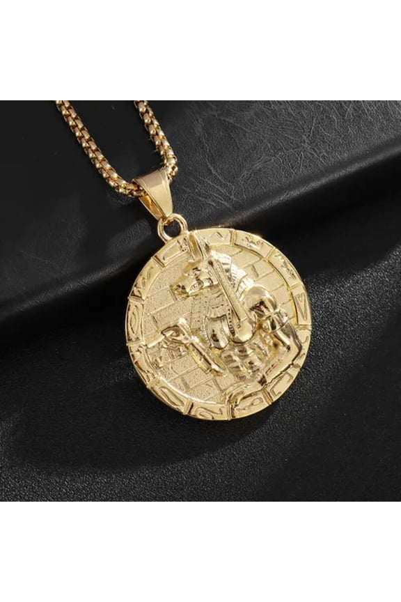 Hip Hop Stainless Steel Anubis Effigy Pendant Necklace Gold Plated Jewelry-Gold