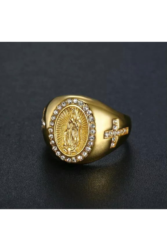 Hip Hop Stainless Steel Cross Casting Ring 18k Gold Plated Religious Jewelry-11-Gold