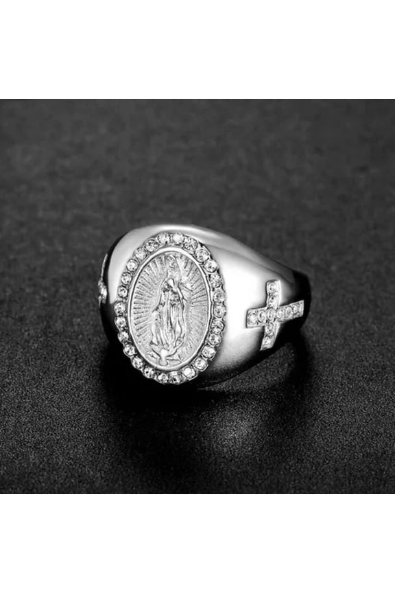 Hip Hop Stainless Steel Cross Casting Ring 18k Gold Plated Religious Jewelry-11-Silver