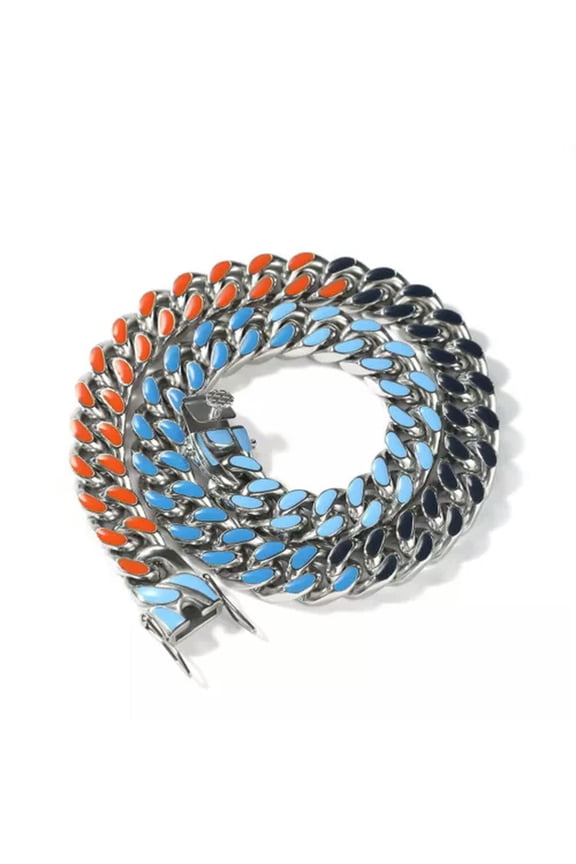 Hip Hop Stainless Steel Cuban Chain Necklace Bracelet Colorful Dripping No Fade-Colorful-18 in necklace
