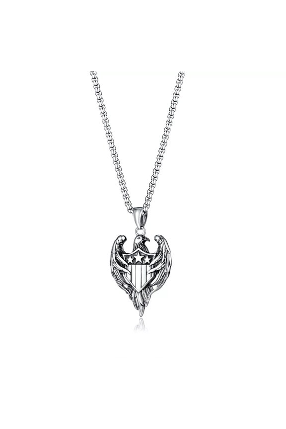 Hip-Hop Streetwear Punk Stainless Steel Eagle Shield Pendant Necklace