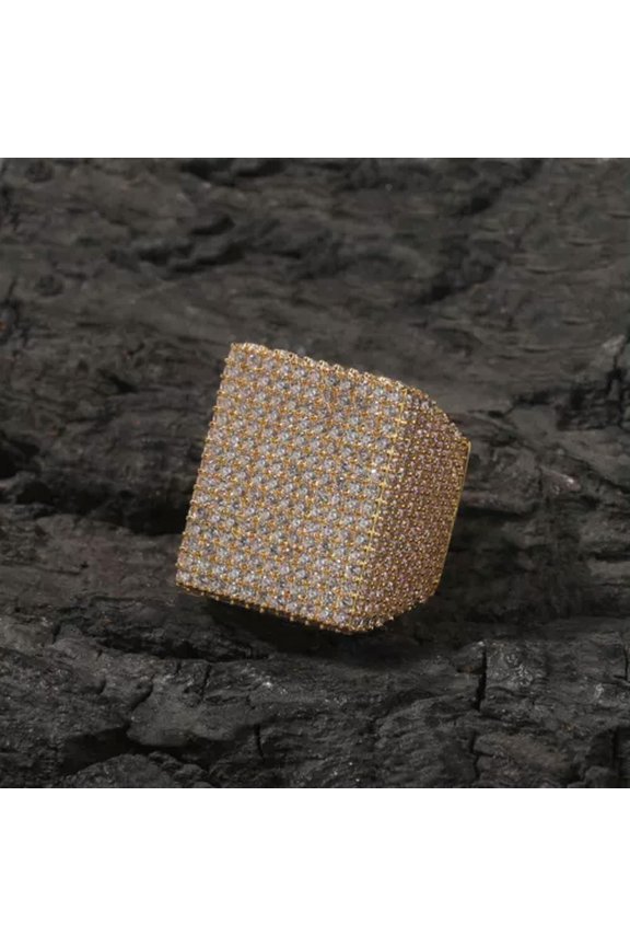 Hip Hop TopBling Full Zircon Square Ring 18K Real Gold Plated Mens Delicate Jewelry Gift-9-Gold