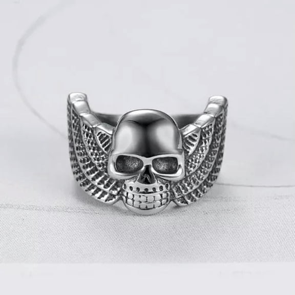 GKNET Hiphop Delicate Jewelry Vintage Angel Wing Stainless Steel Skull Shaped Rings Sizes 7-13-9