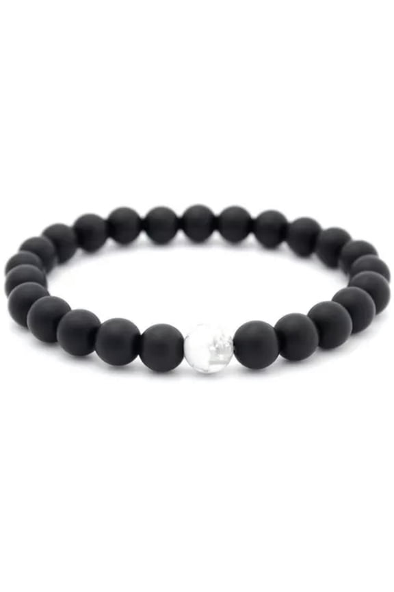 His &Hers Bracelets Long Distance Relationship Couples Lava Bead Bracelet Bangle-black