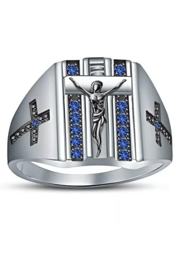 Holy Jesus Cross Sides Crystal Band Rings for Men Women Religious Delicate Jewelry Gift-01#-10