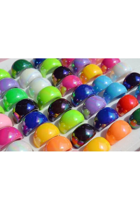 Hot Wholesale Lots 100pcs Mixed Color Fashion Shiny Resin Lucite Women/Men Rings
