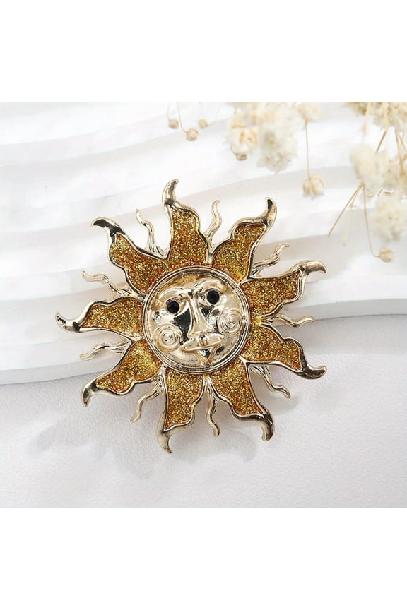 Human face sunflower brooch vintage sun god personalized ins pin