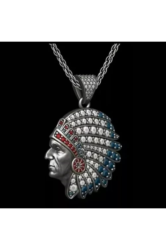 Indian Native Chief Figure Image Tribal Pendant Necklace Decorative Accessories