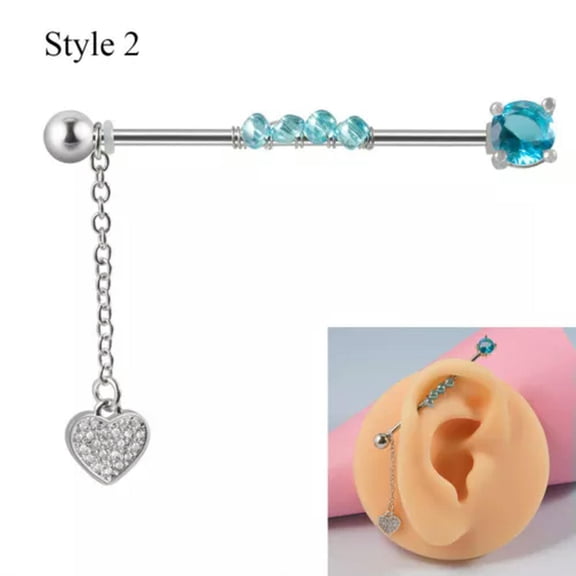 GKNET Industrial Scaffold Bar Ear Piercing Shinny Straight Barbell Steel Gem Jewelry/-style 2