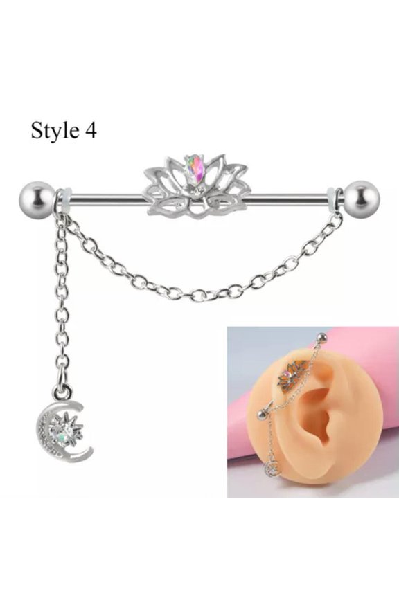 Industrial Scaffold Bar Ear Piercing Shinny Straight Barbell Steel Gem Jewelry/-style 4