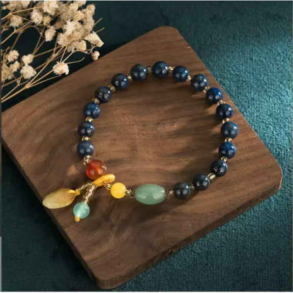 GKNET Jade Citrine Round Beads Charm Bracelet Healing Chain Dainty Blue Gemstone