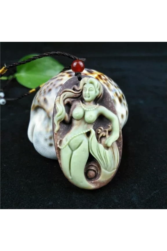 Jade Mermaid Necklace Pendant Fashion Natural Man Talismans Necklaces Jewelry