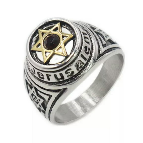 GKNET Jerusalem Six Point Hexagram Star of David Mens Stainless Steel Ring Size 7-13-10