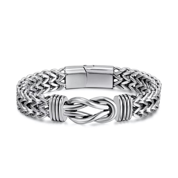 GKNET Korean Fashion Style 12mm Mens Hip Hop 22cm Stainless Steel Knot Link Bracelet-default