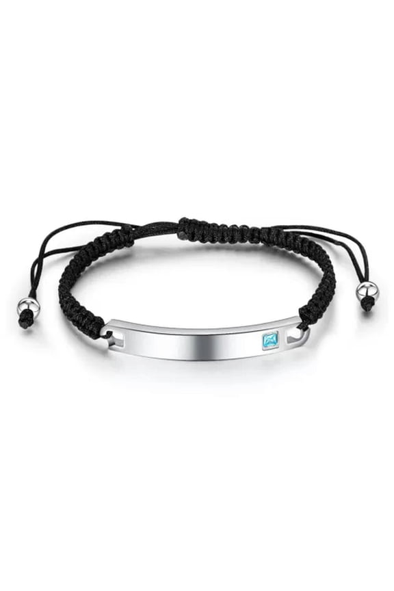 Korean Minimalist Accessories Stainless Steel Braided Rope Couple Bracelets-Silver/Blue Stone