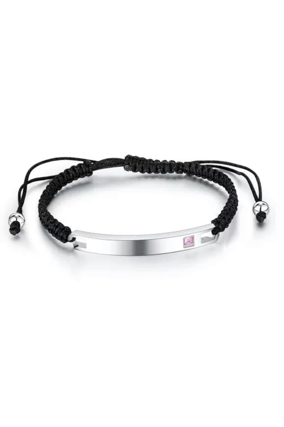 Korean Minimalist Accessories Stainless Steel Braided Rope Couple Bracelets-Silver/Pink Stone