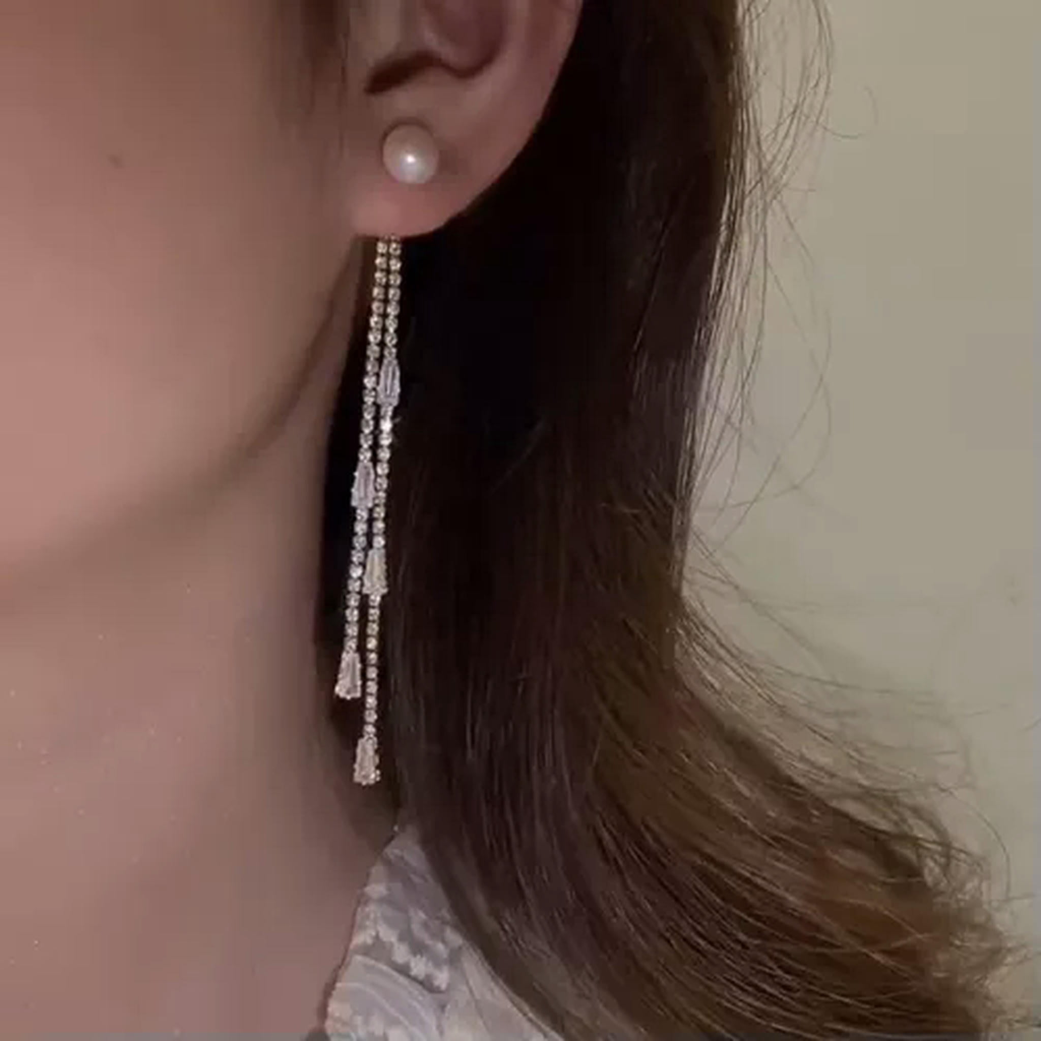 Ear R GKNET Korean Style Crystal Tassel Long Earrings Fashion Light Luxury ...