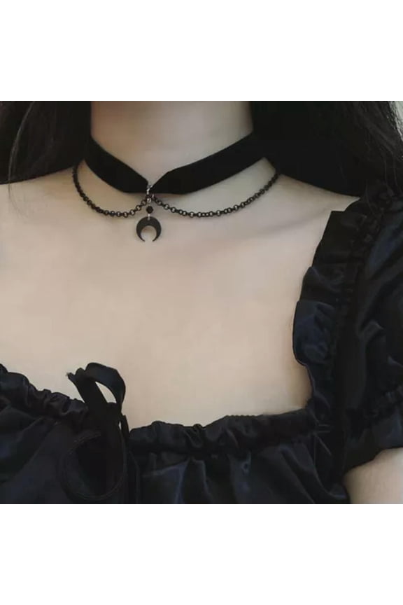 Korean Style Fashion Choker Necklace Gothic Clavicle Chain With Moon Pendant WY4-A