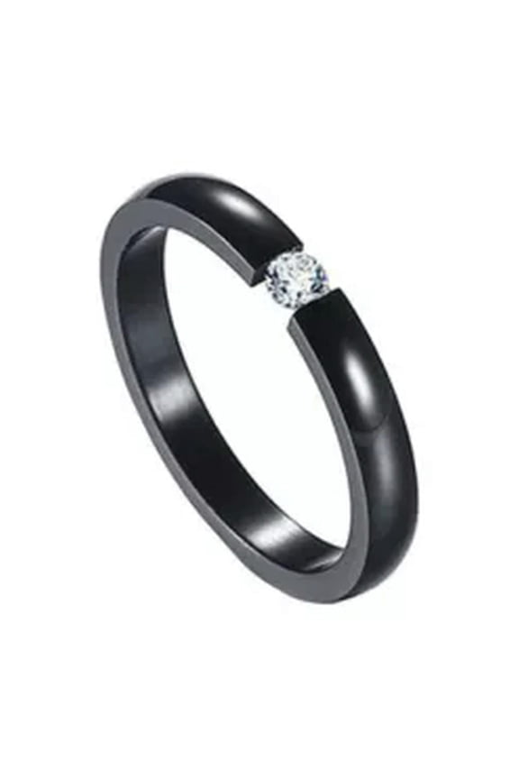 Korean Style Stainless Steel Set With Zircon Rings For Couples Size 5-10-10-Black