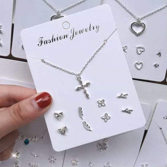GKNET Korean Trendy Zircon Pendant Necklace with 4 Pairs Stud Earrings Fashion Jew WY4-A6