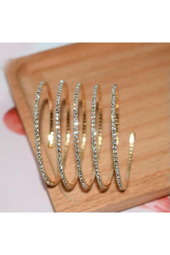 Lady Multi-layer Imitation Rhinestone Bangle Bracelet Spiral Armband Armlet Gift-golden 5 rows