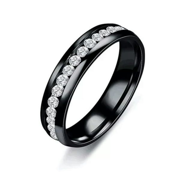 GKNET Lady Ring Wedding Design Stainless Steel Exquisite Inlaid Cubic Zirconia Ring/-black-10