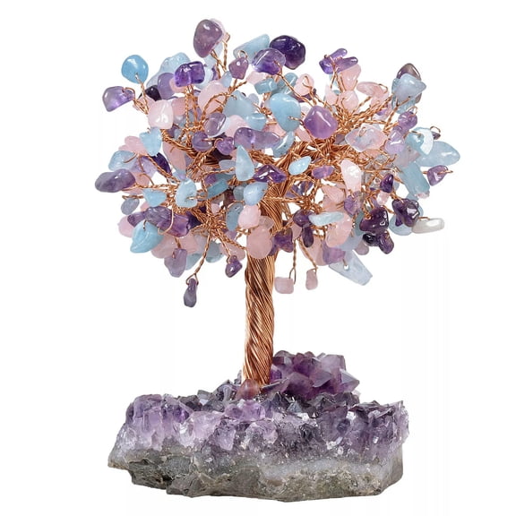 GKNET Large 7 Chakra Crystal Gemstone Bonsai Money Tree Good Luck Prosperity FengShui