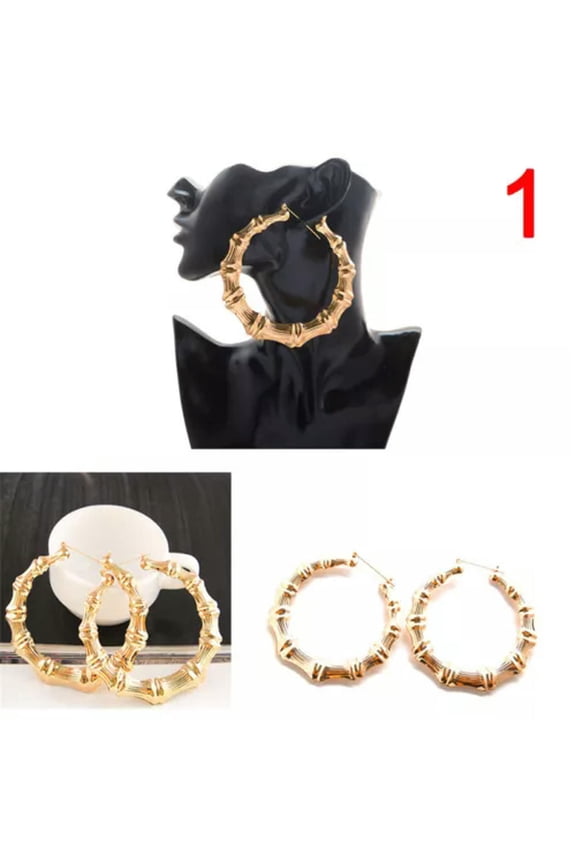 Large Bamboo Earrings Fashion Hip-Hop Gold/Silver Ladies Hoop/Hoop Blings*Cir_tu-4