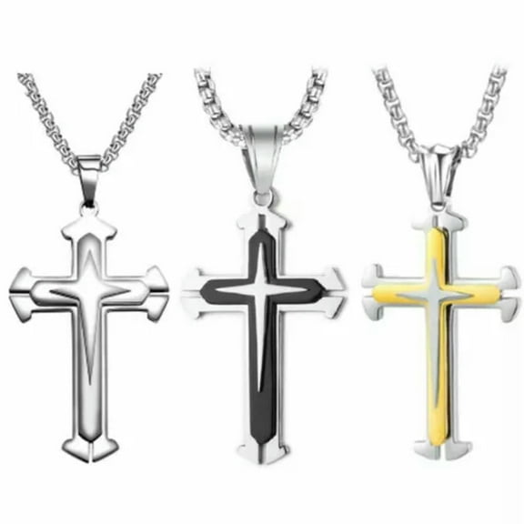 GKNET Layer Cross Pendant Necklace Men Women Christian Catholic Delicate Jewelry Chain 24" Gift-Gold